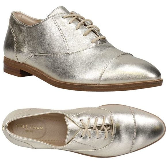 Cole Haan Shoes - COLE HAAN The Go-to Arden Oxford Shoes Size 6.5 Soft Gold Metallic Leather NEW